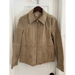 Wilsons Leather Tan Suede Western Zip Up Jacket Paisley Lining